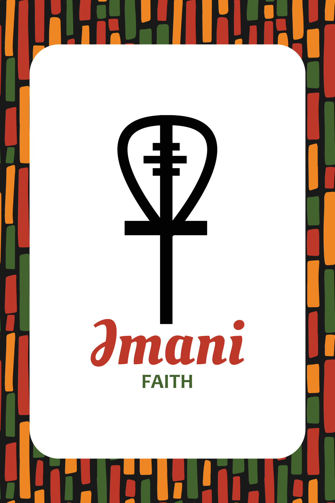 Seven principles of Kwanzaa card Symbol Imani means Faith Seventh 7