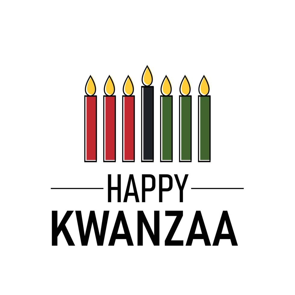 tarjeta de felicitación minimalista feliz kwanzaa con kinara siete velas y texto. plantilla para vacaciones de herencia afroamericana. ilustración vectorial aislado en blanco vector