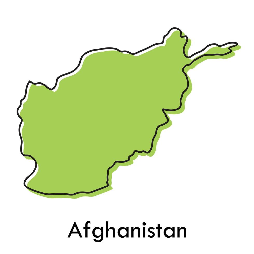 Mapa de afganistán: concepto estilizado simple dibujado a mano con un mapa de contorno de contorno de línea negra de croquis. Ilustración de vector de dibujo de silueta de frontera de país