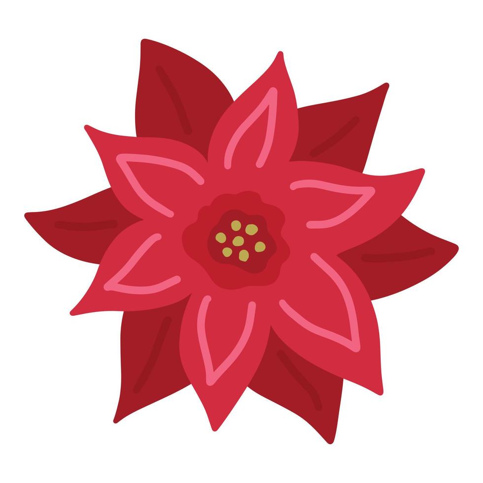 poinsettia navidad estrella flor roja - mano simple dibujar garabato plano. ilustración vectorial elemento de imágenes prediseñadas de flores de invierno festivo aislado en blanco. vector