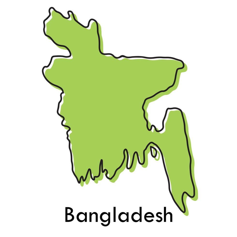 mapa de bangladesh - concepto estilizado dibujado a mano simple con contorno de contorno de línea negra de boceto. Ilustración de vector de dibujo de silueta de frontera de país