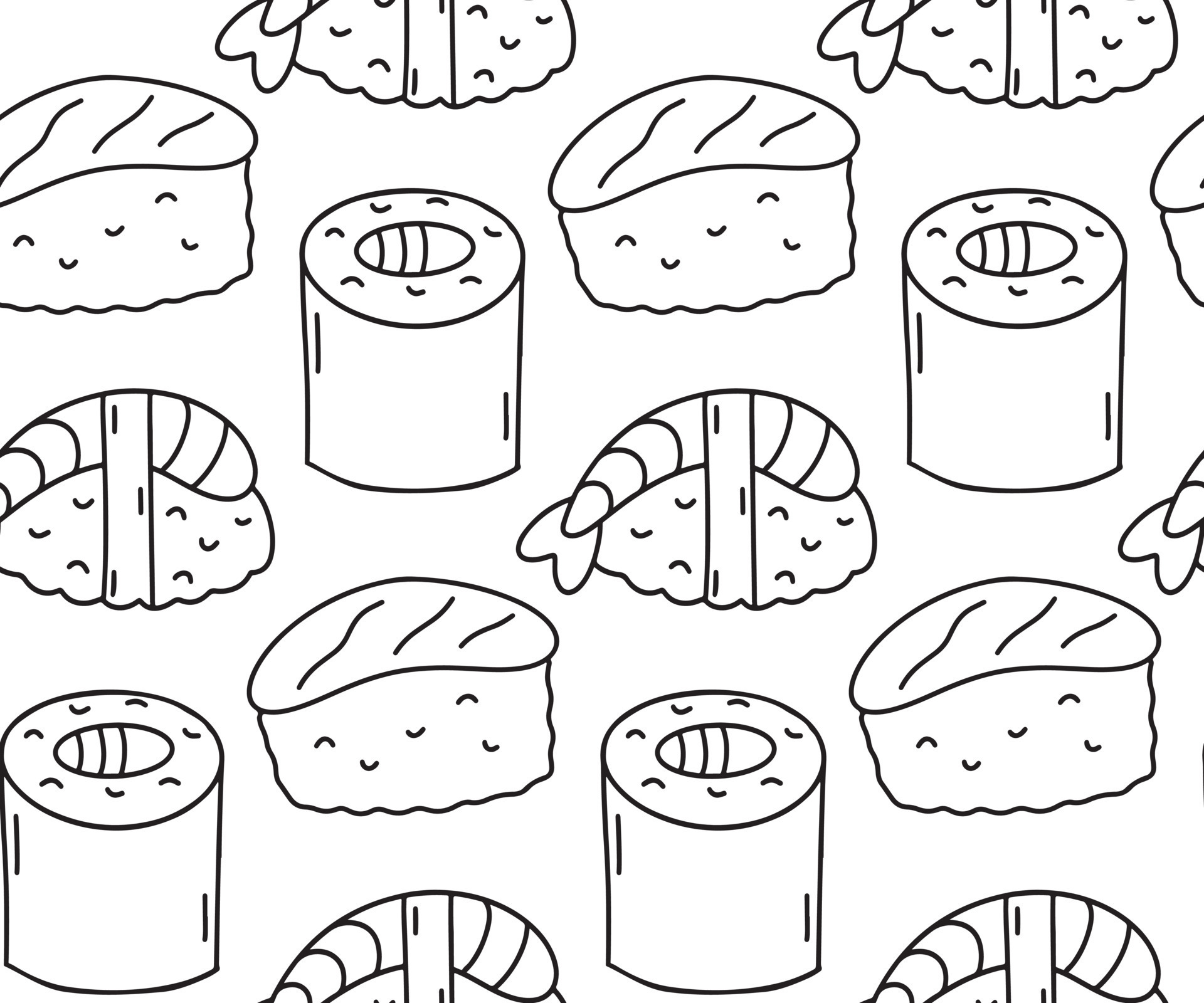 Seamless pattern background with sushi hand drawn doodles. Contour