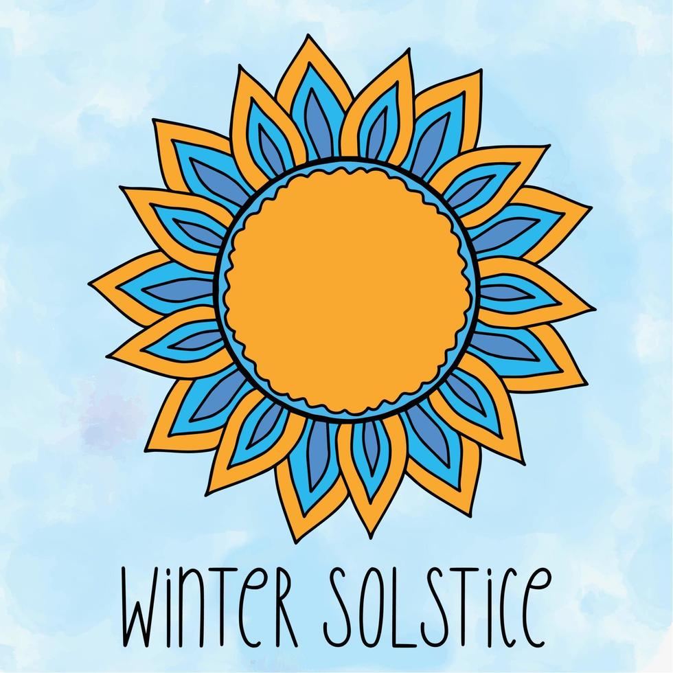 solsticio de verano 21 de junio. día más largo del año. ilustración vectorial con sol estilizado, texto y fondo de cielo amarillo con textura de acuarela. pancarta, afiche, diseño de tarjetas de felicitación. vector