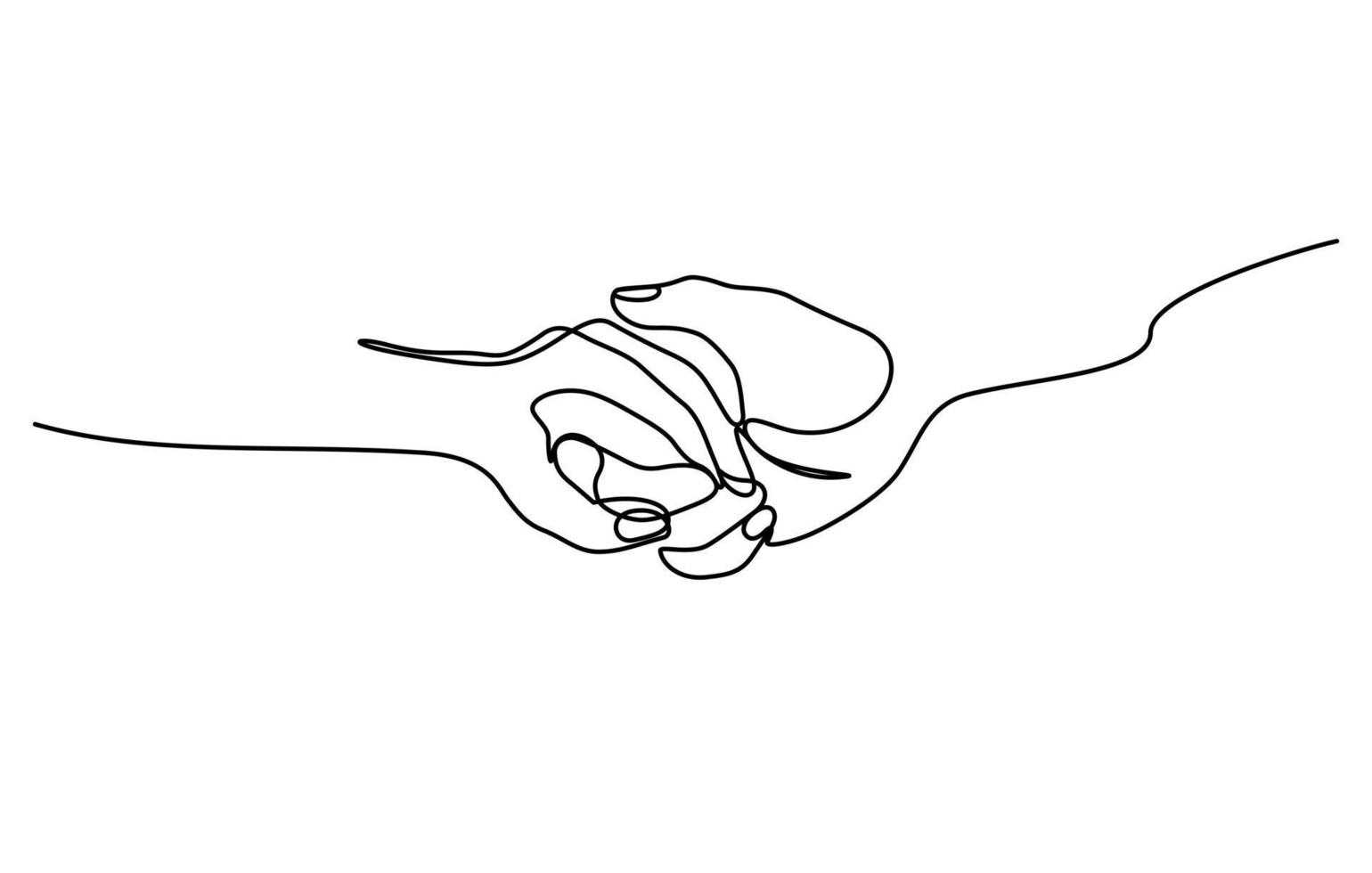 two hands holding in continuous line drawing minimalism style vector