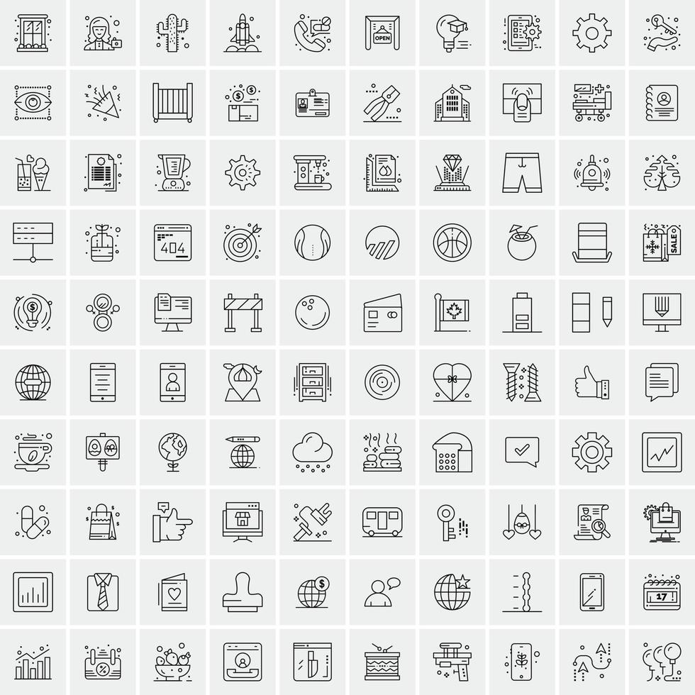 conjunto de 100 iconos de línea de negocios creativos vector