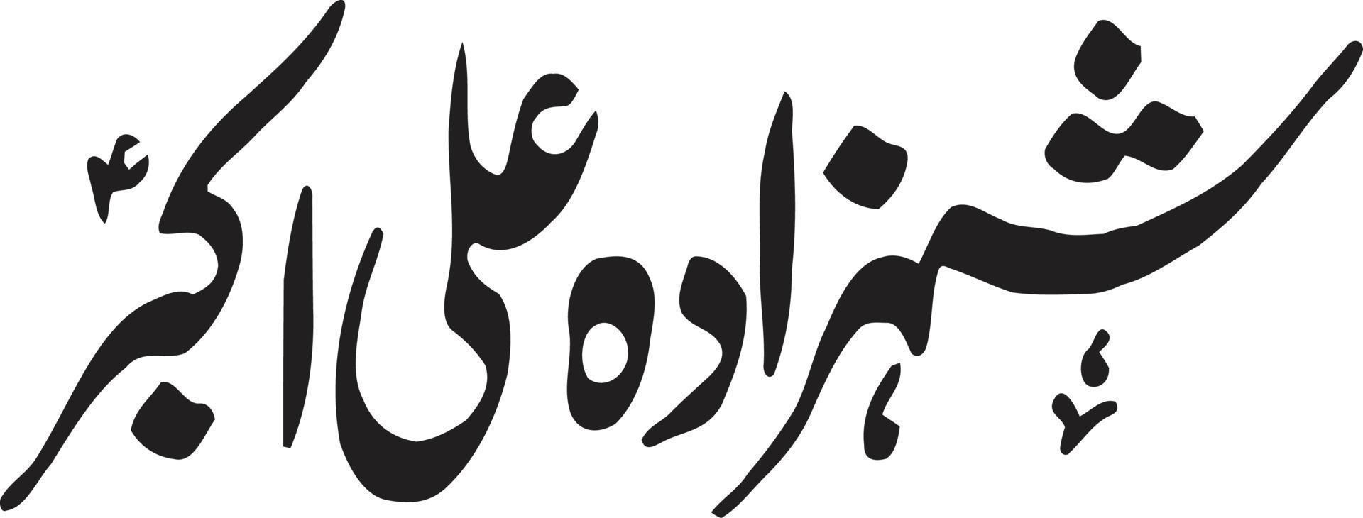 Shazada Ali Akber Title islamic urdu arabic calligraphy Free Vector