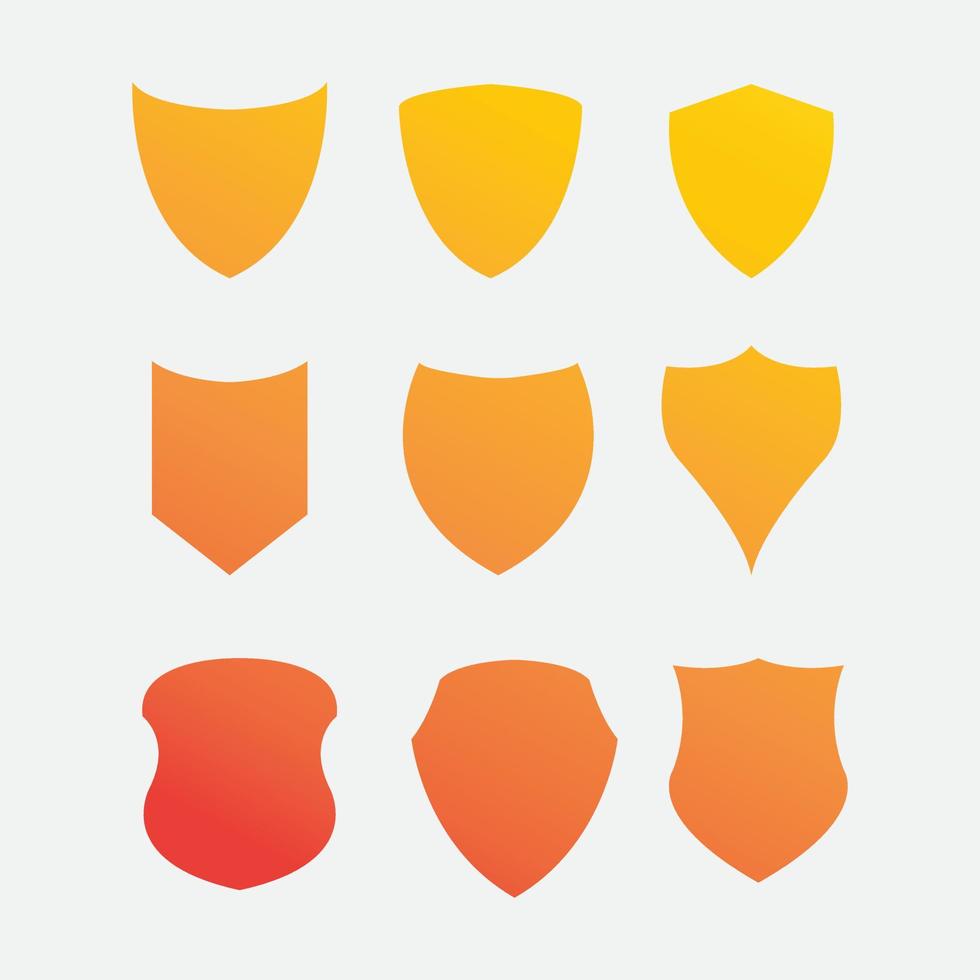 hermoso conjunto de nueve escudos de color naranja vector