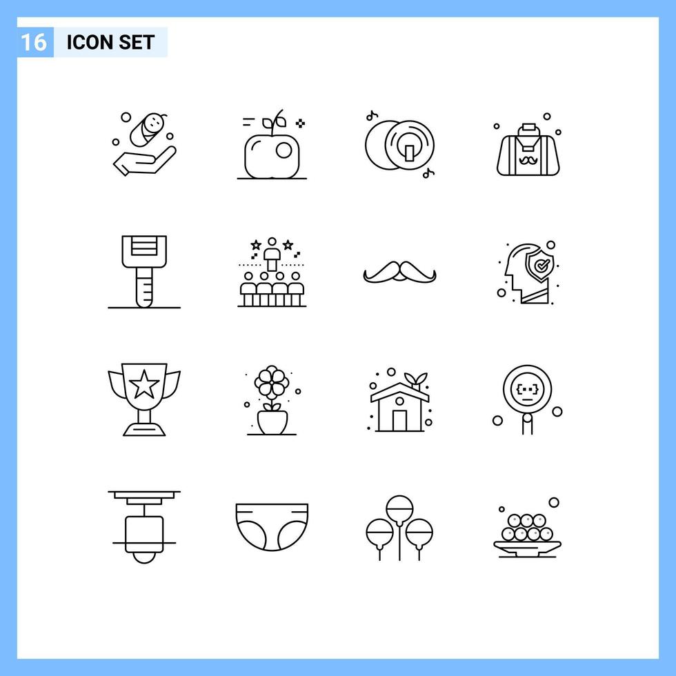 Set of 16 Modern UI Icons Symbols Signs for kitchenware gentleman dvd fathers day dad Editable Vector Design Elements