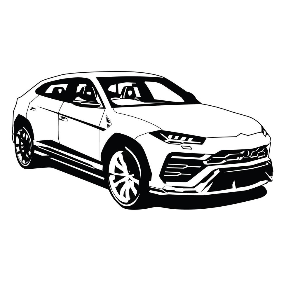 luxury lamborghini urus suv car illustration black and white vector