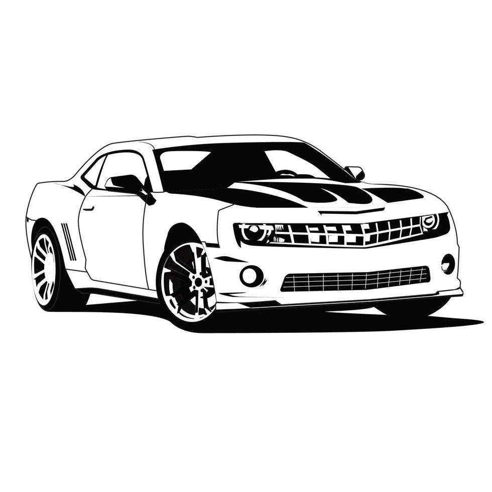 muscle car black and white coloring book vector