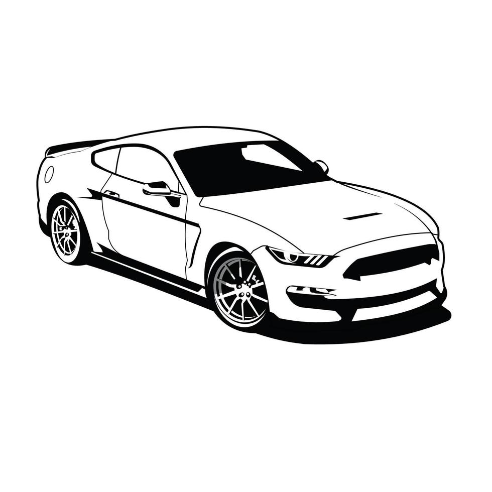 mustang muscle car black and white vector design