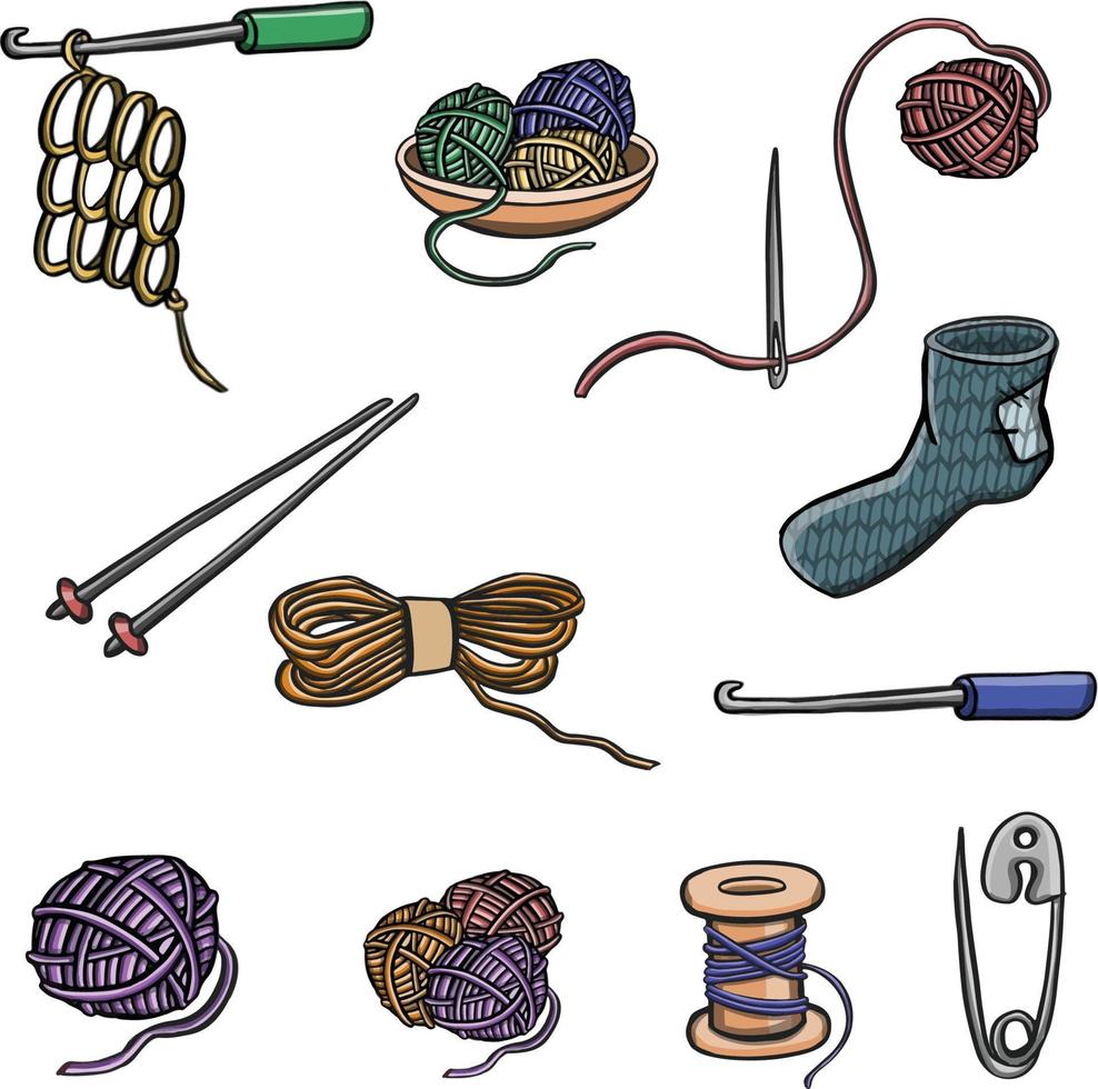 conjunto de tejer, ilustración de costura de hobby de costura vector