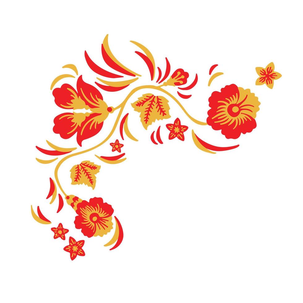 Khokhloma painting elements, ethnic flowers, vector