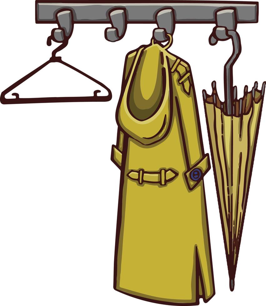 colgador, ganchos para la ropa en el pasillo, boceto de ilustración de símbolo vector