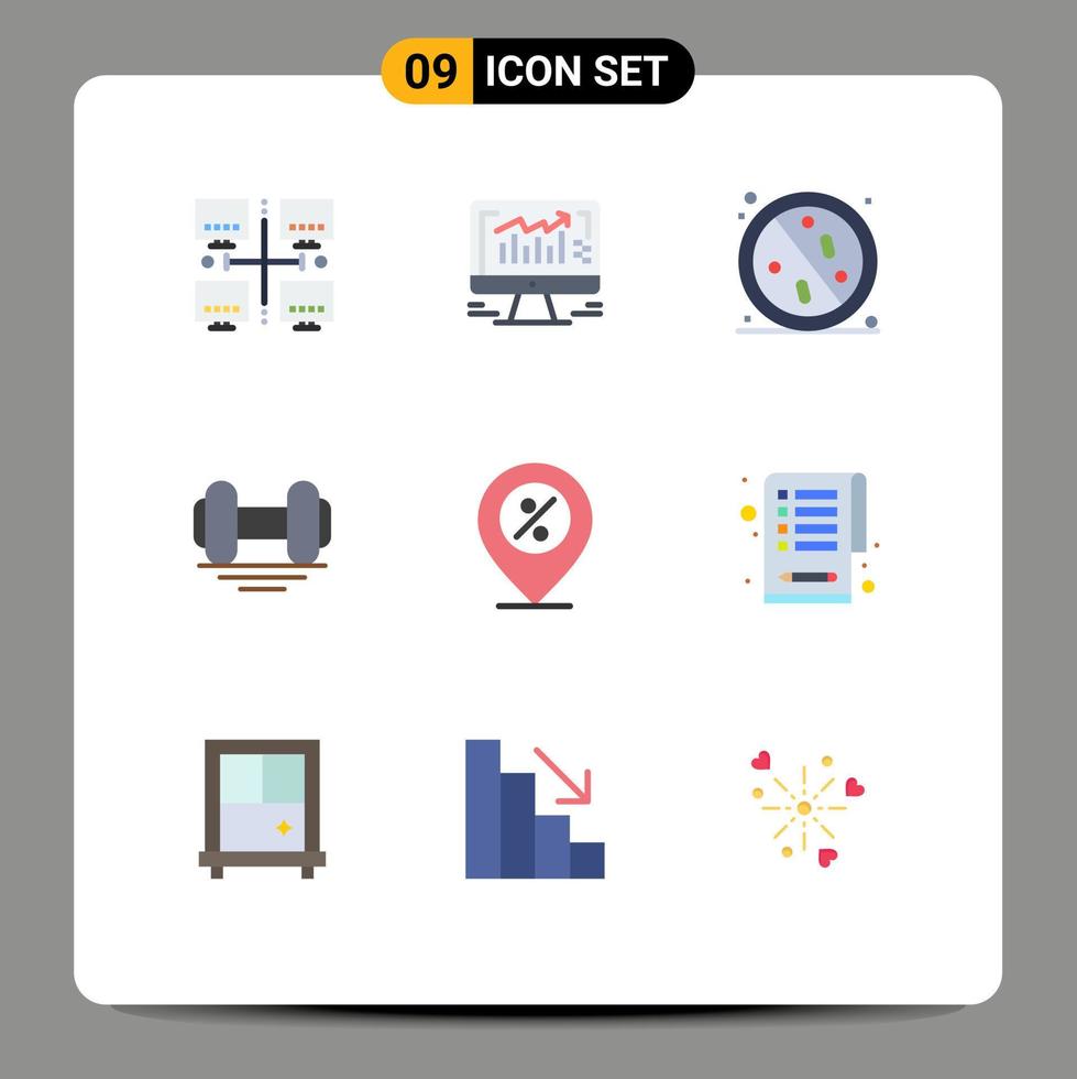 Pictogram Set of 9 Simple Flat Colors of lift fitness anti dumbbell healthy Editable Vector Design Elements