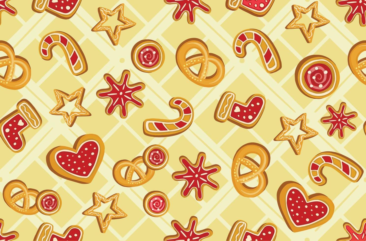 patrones sin fisuras de invierno con galletas de jengibre. Impresionante fondo de vacaciones. textura repetitiva navideña para el diseño de superficies, papeles pintados, telas, papel de regalo, etc. vector