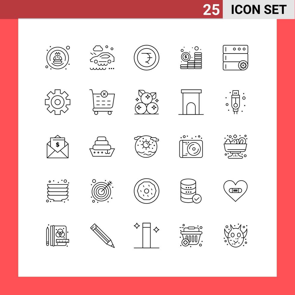 Group of 25 Lines Signs and Symbols for server control coin coins investment Editable Vector Design Elements