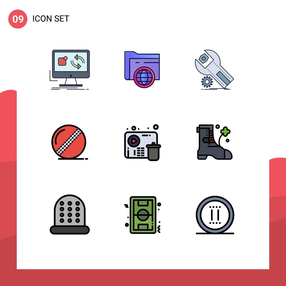 Stock Vector Icon Pack of 9 Line Signs and Symbols for sport cricket globe ball maintenance Editable Vector Design Elements