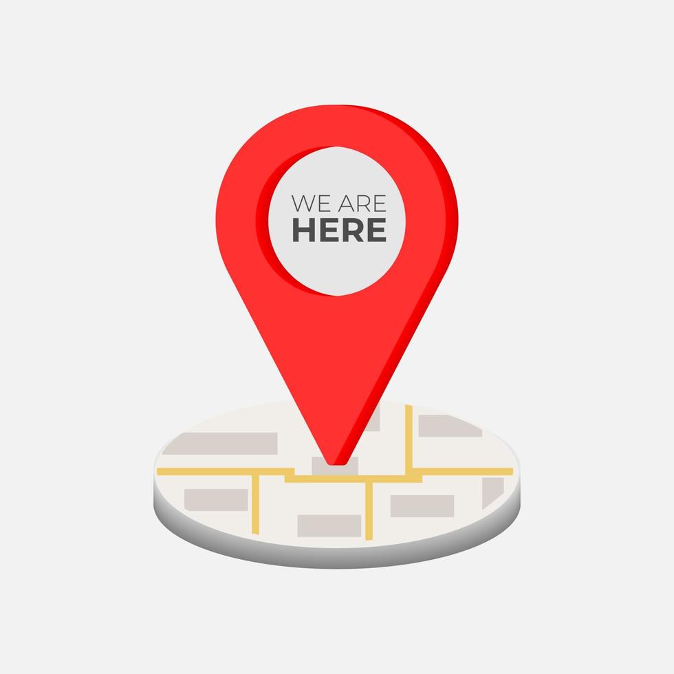 We are here street map GPS simple icon. Road GPS map here sign pin design, we are here location icon design vector