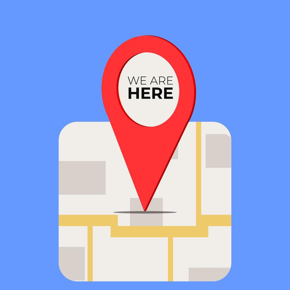 We are here street map GPS simple icon. Road GPS map here sign pin design, we are here location icon design vector