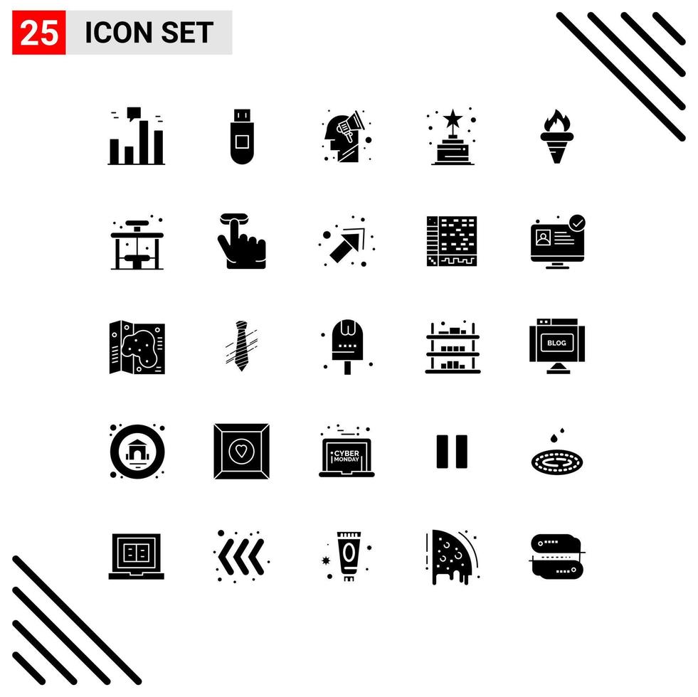 25 Thematic Vector Solid Glyphs and Editable Symbols of holding games plan flame award Editable Vector Design Elements