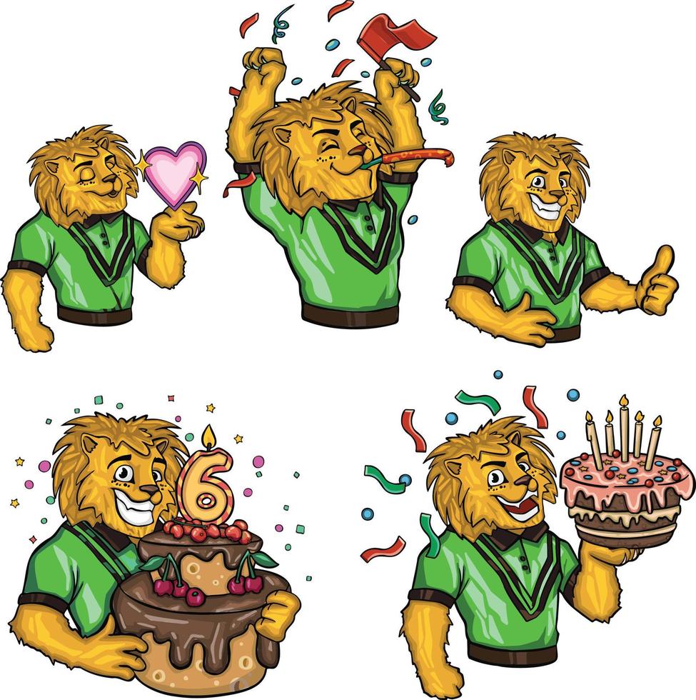 emociones emoticones león alegría vacaciones dibujos animados estilo personaje vector