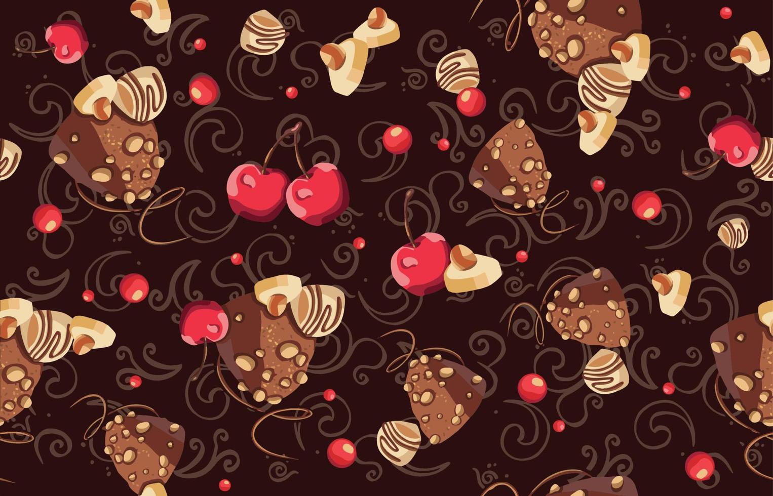 patrón sin costuras de chocolate, dulces y patrón de cereza. vector