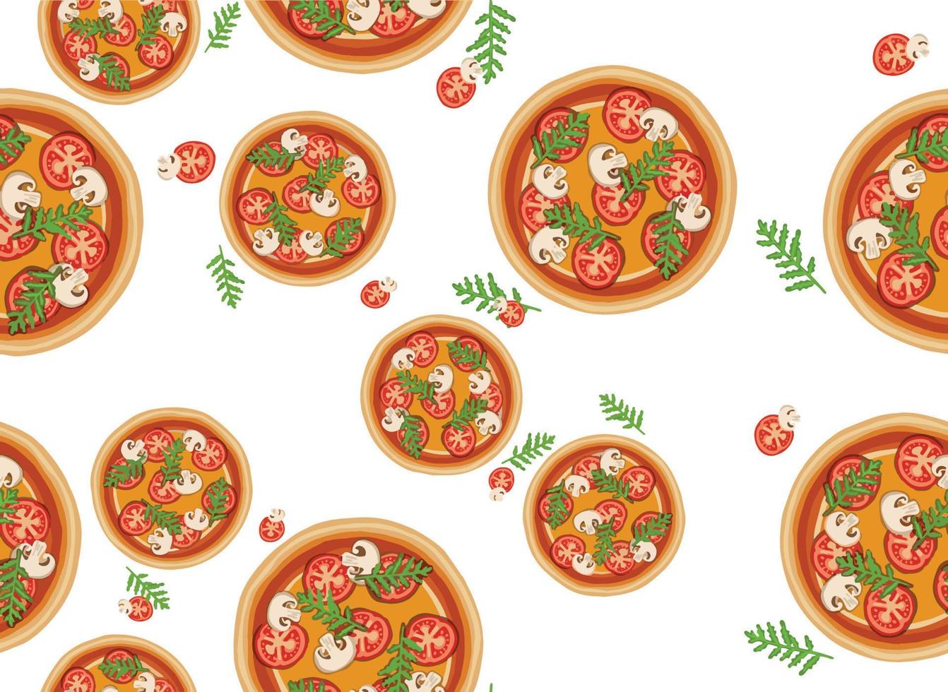 fondo de dibujo de patrón de pizza. comida chatarra dibujada a mano sin costuras para envolver y decorar la impresión. vector