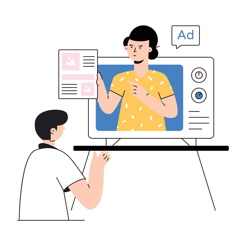Download flat illustration of tv ads vector