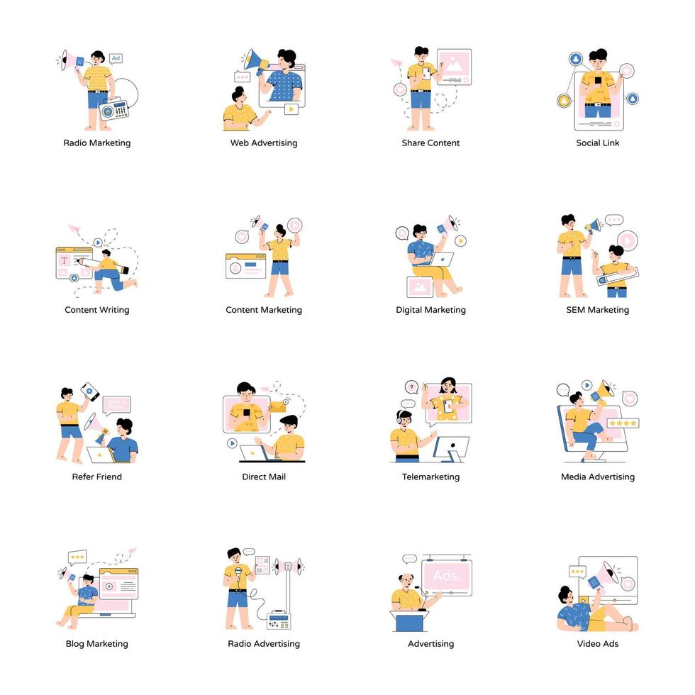 Pack of Digital Marketing Flat Illustrations vector