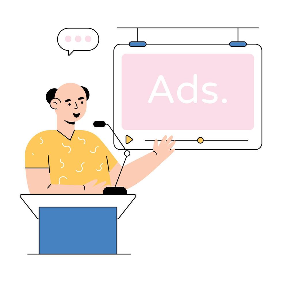 A flat illustration of media advertising vector