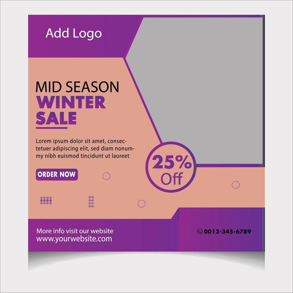 venta de moda de invierno publicación en redes sociales, plantilla de anuncios de banner web con banner de sitio web, volante cuadrado o póster y diseño de volante de marketing vector