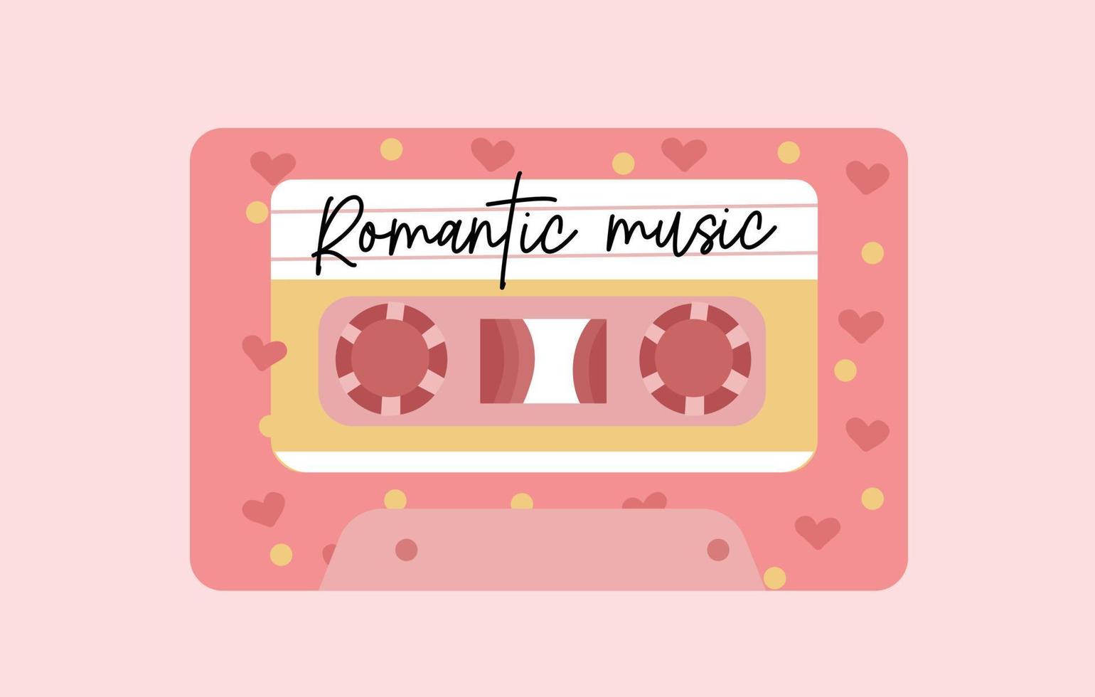 Cute romantic retro cassette with slow dance music. Y2k cartoon element for sticker, poster. vector