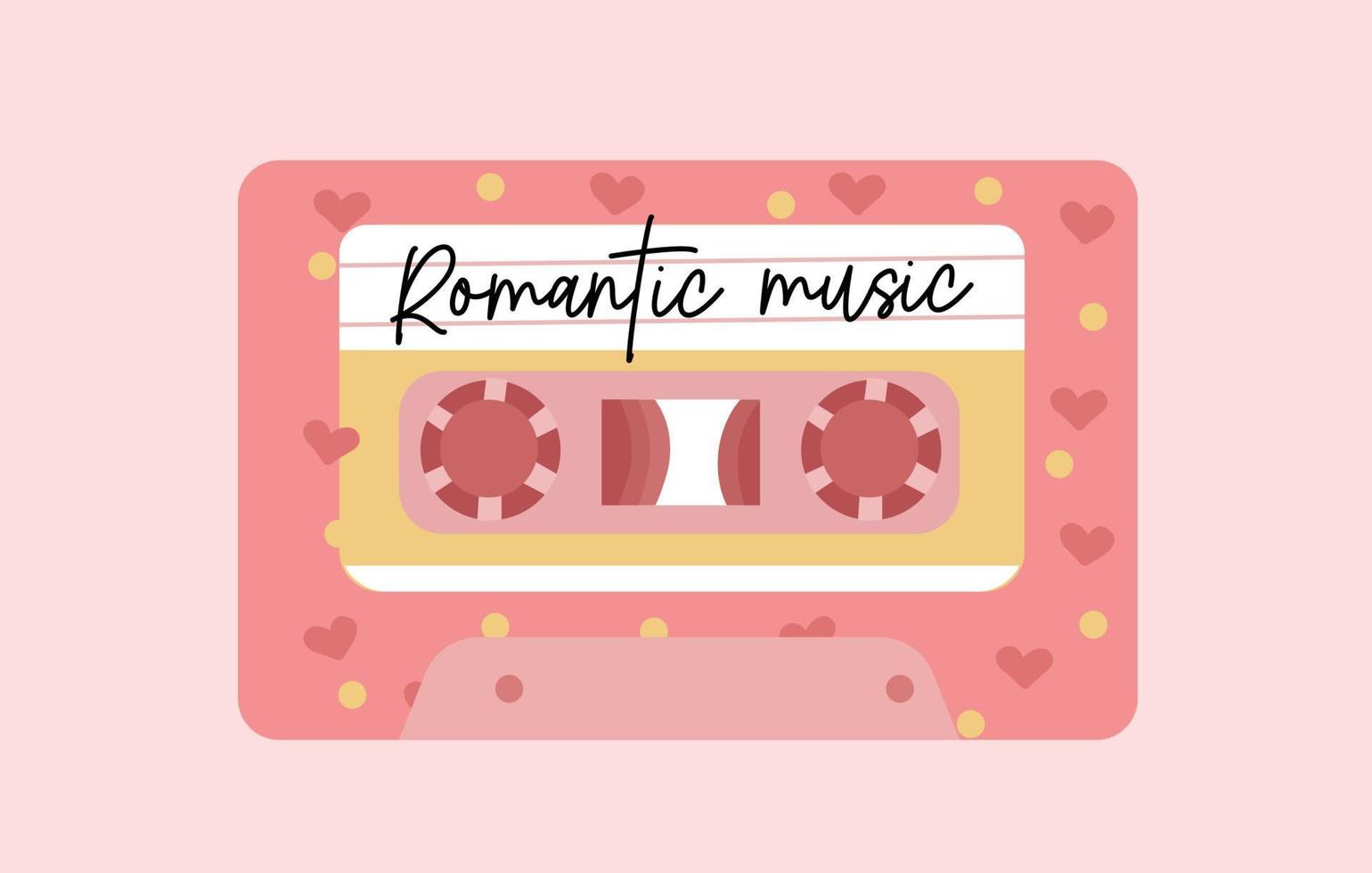 casete retro romántico lindo con música de baile lento. elemento de dibujos animados y2k para pegatina, póster. vector