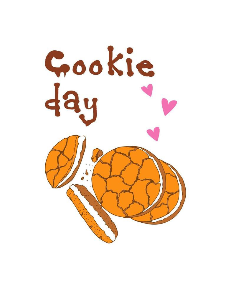 National Cookie Day, white background and pink heart shape. vector
