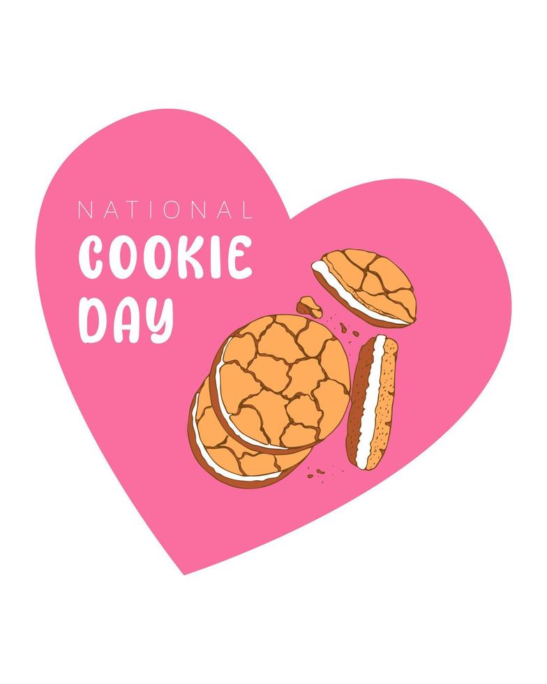 Cookie Day pink heart  shape background . Hand drawn doodle cookie. vector