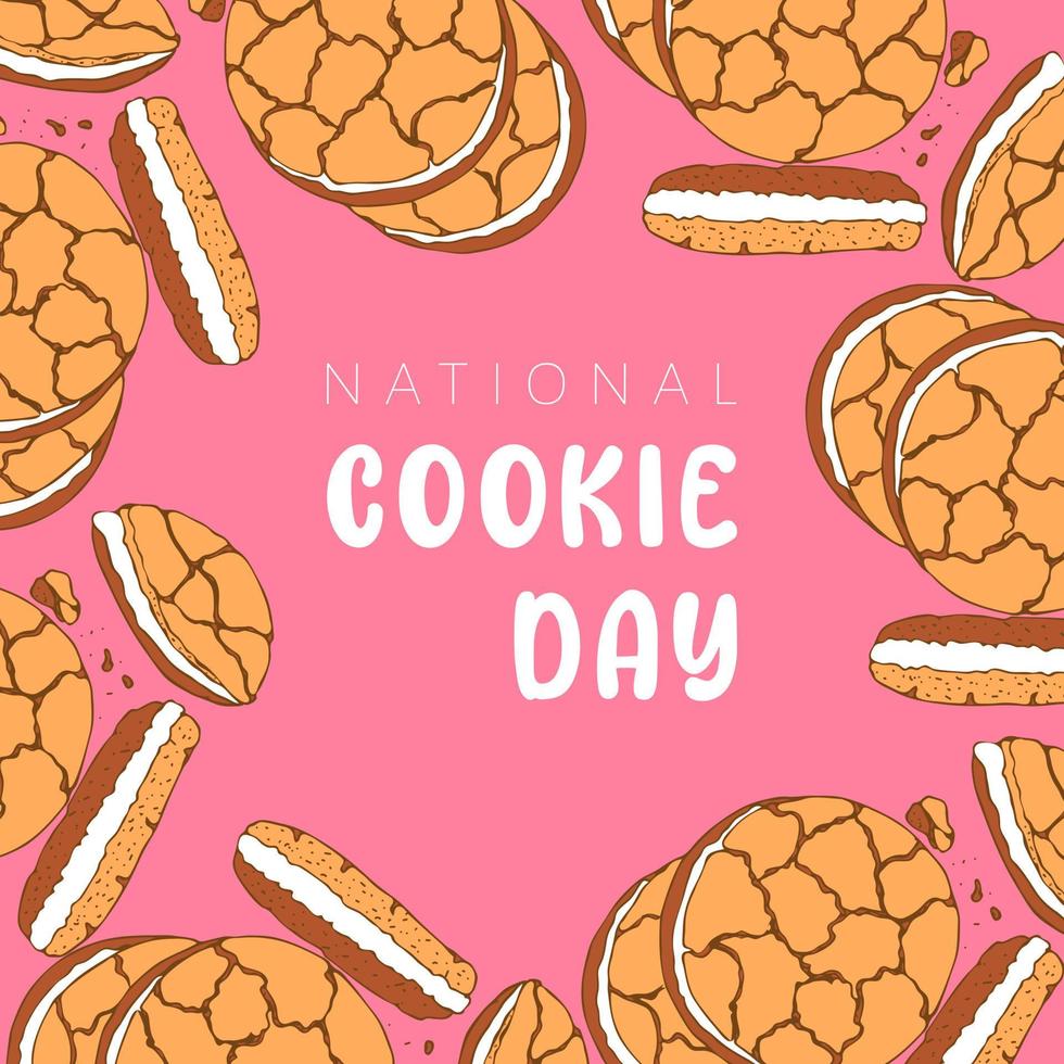 National Cookie Day banner, pink  background, frame. vector
