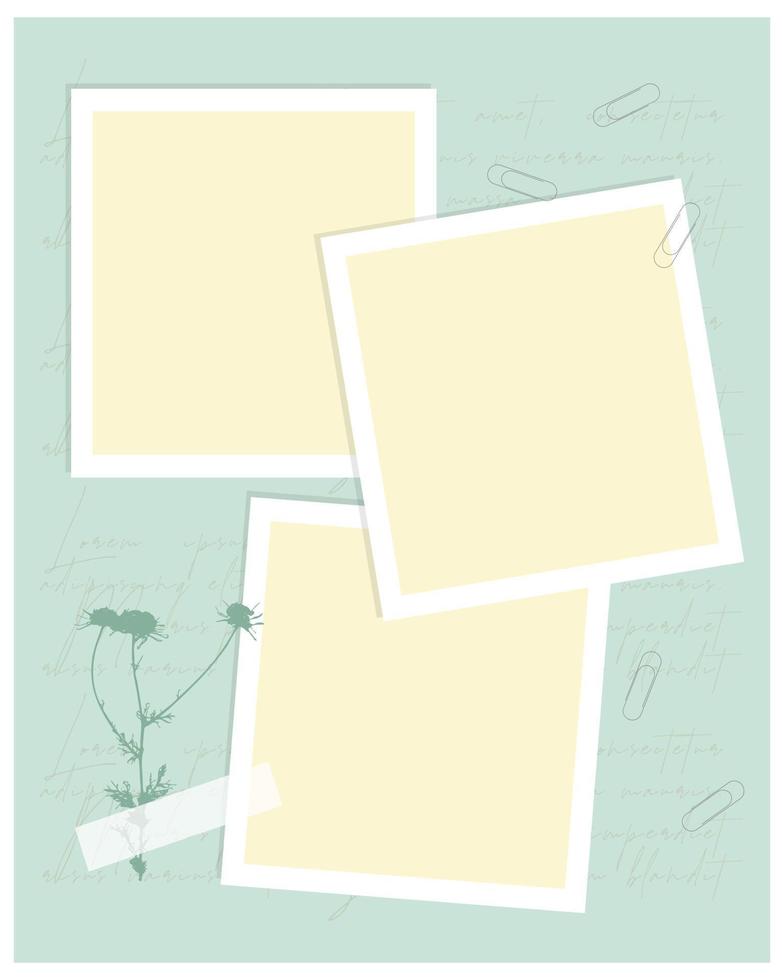 collage vintage de plantilla para libro de fotos, recordatorios, redes sociales, notas, lista de tareas pendientes. scrapbooking herbario manzanilla. vector