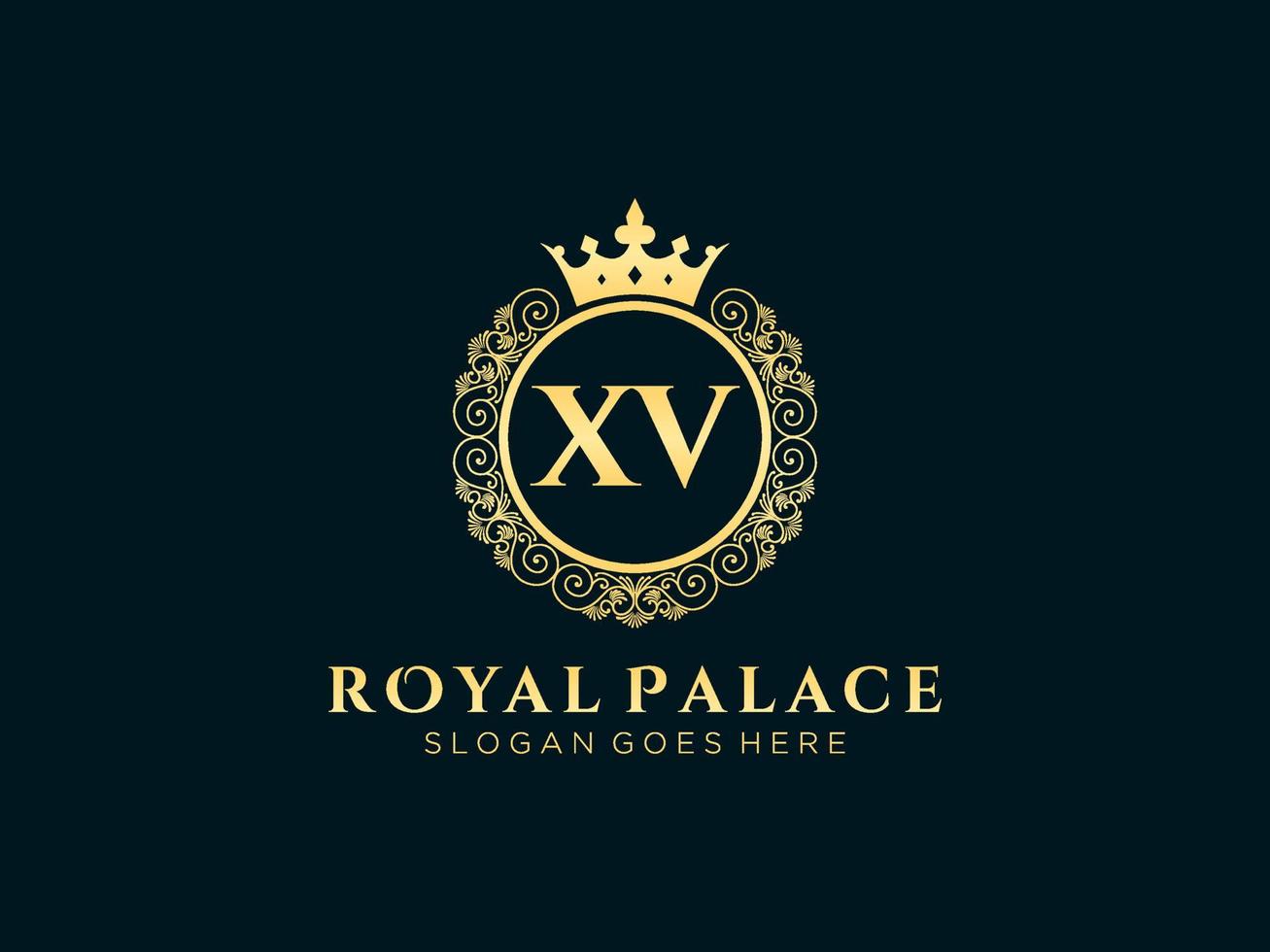 Letter XV Antique royal luxury victorian logo with ornamental frame. vector