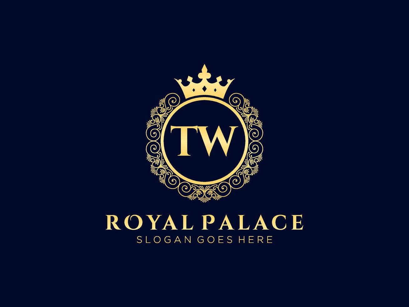 Letter TW Antique royal luxury victorian logo with ornamental frame. vector