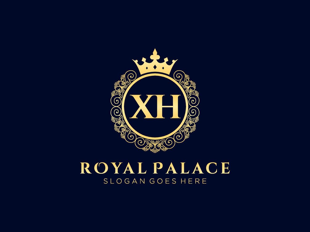 Letter XH Antique royal luxury victorian logo with ornamental frame. vector