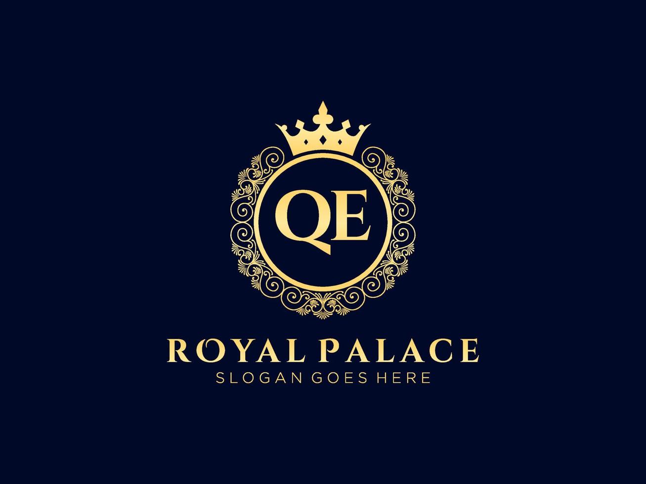 Letter QE Antique royal luxury victorian logo with ornamental frame. vector