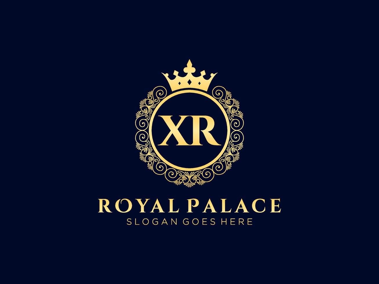 Letter XR Antique royal luxury victorian logo with ornamental frame. vector