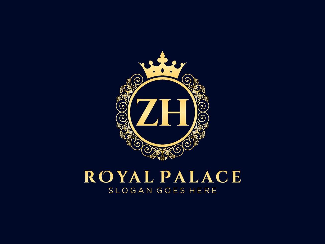 Letter ZH Antique royal luxury victorian logo with ornamental frame. vector