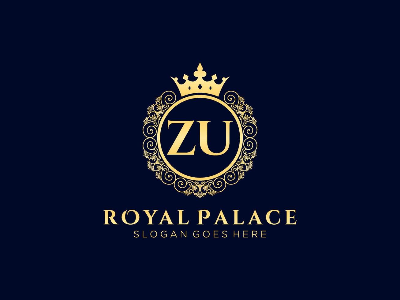 Letter ZU Antique royal luxury victorian logo with ornamental frame. vector