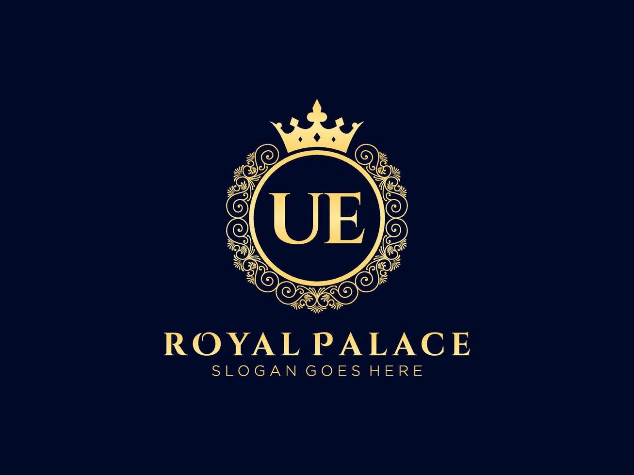 Letter UE Antique royal luxury victorian logo with ornamental frame. vector