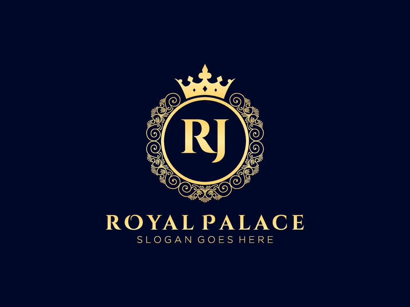 Letter RJ Antique royal luxury victorian logo with ornamental frame. vector