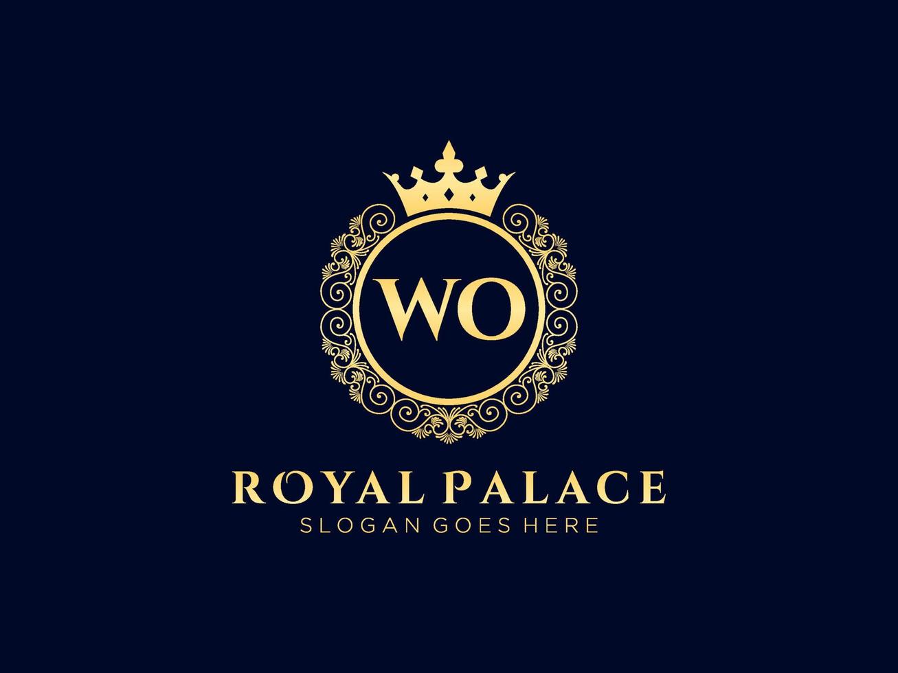 Letter WO Antique royal luxury victorian logo with ornamental frame. vector