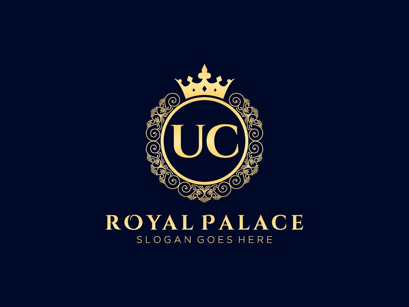 Letter UC Antique royal luxury victorian logo with ornamental frame. vector