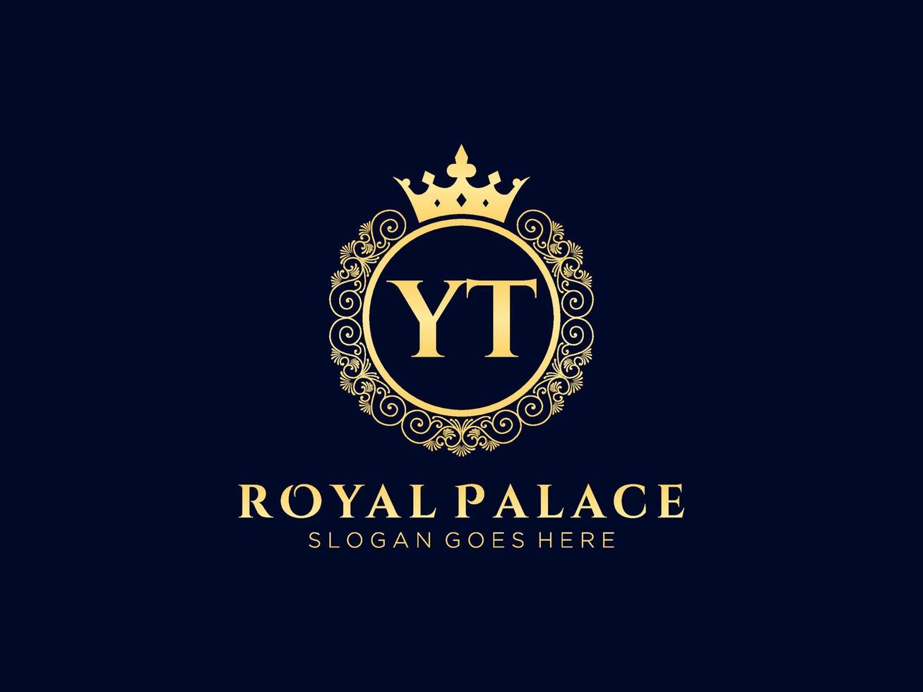 Letter YT Antique royal luxury victorian logo with ornamental frame. vector